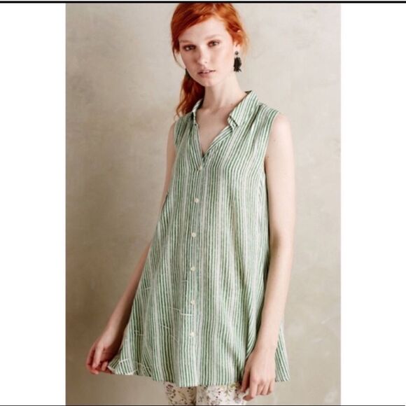 Anthropologie Tops - Anthropologie 11.1 TYLHO Percy Green Stripe Swing Top Tunic